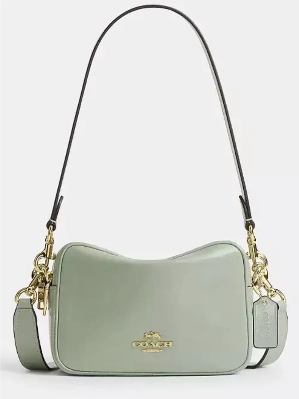 💚COACH NWT Mini Carey Pistachio Green Leather Shoulder Bag with Gold Hardware